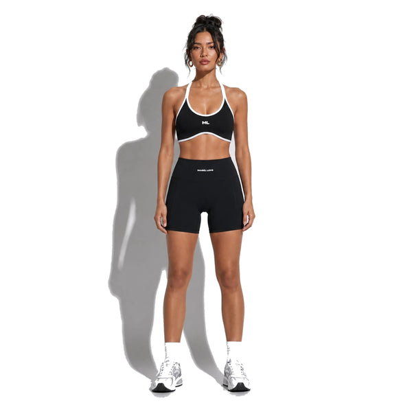 Women's Halter Color Sports Bra — black front