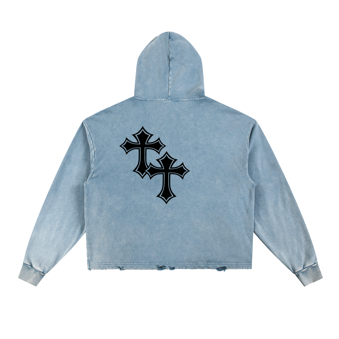 Fuck off Vintage Cross Washed Frayed-Hem Hoodie Loose Fit - additional view 6