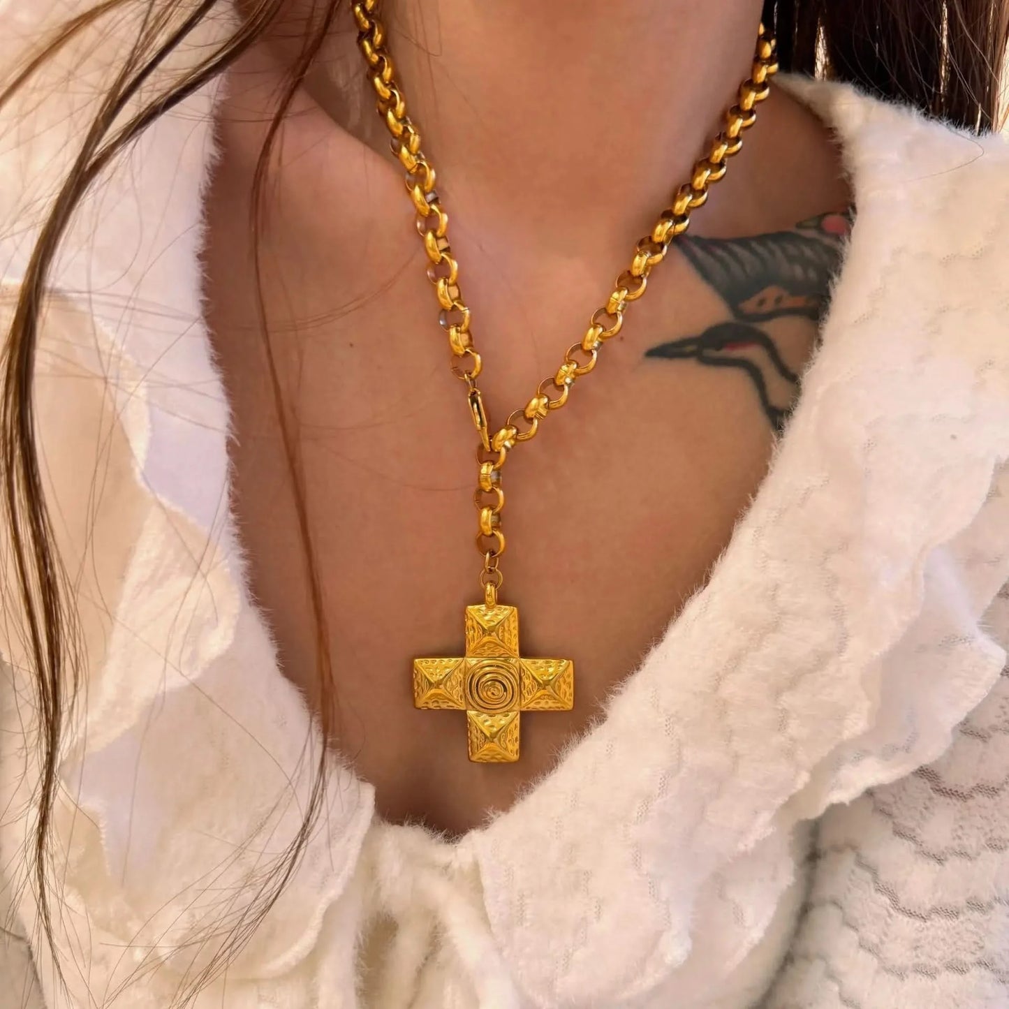 18k Gold-Plated Cross Water Swirl Necklace