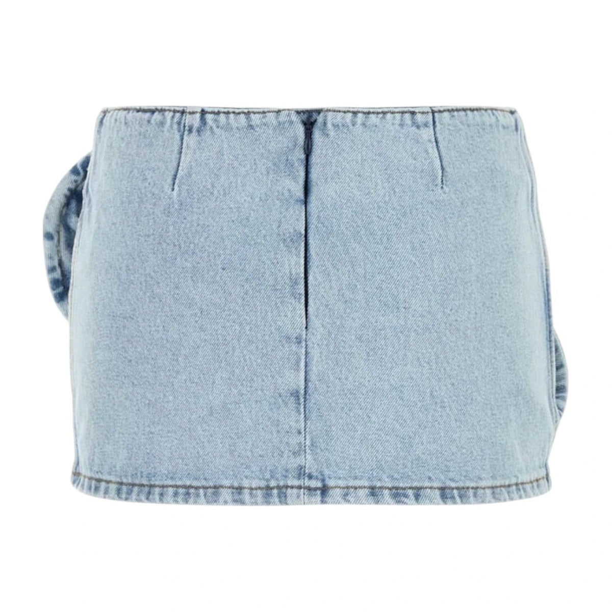 backside of a denim mini skirt