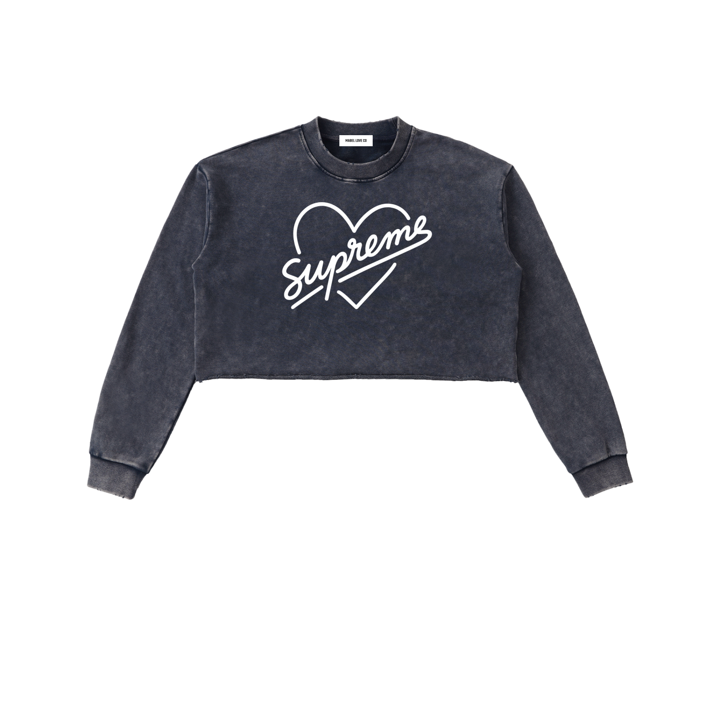 Pure Cotton Supreme Heart Washed Raw Edge Cropped Sweatshirt