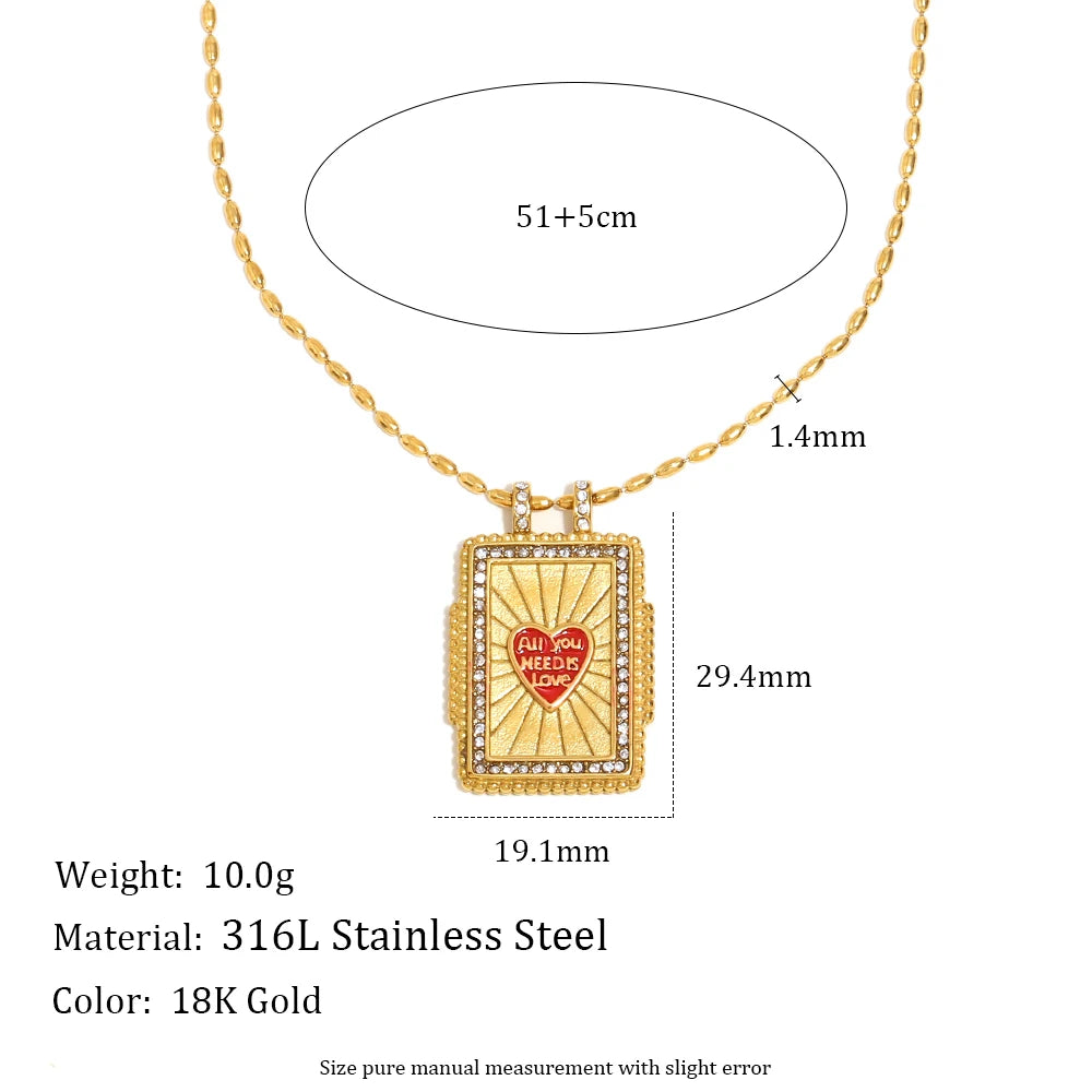 ALL YOU NEED IS LOVE Square Zircon Pendant Necklace