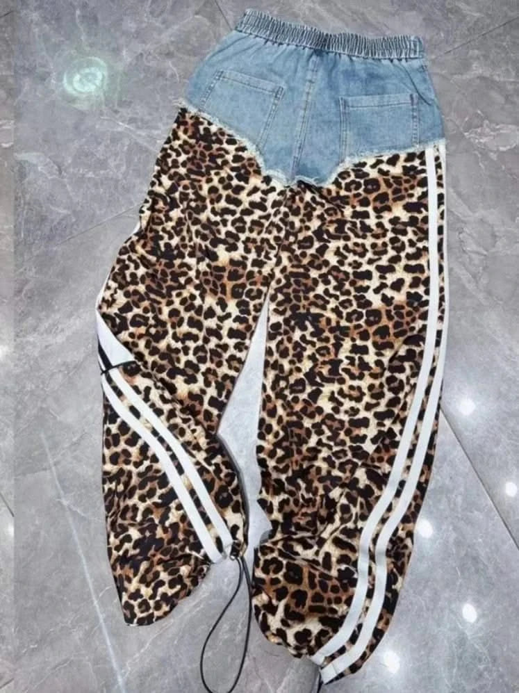 Back Leopard Print Splicing Jeans