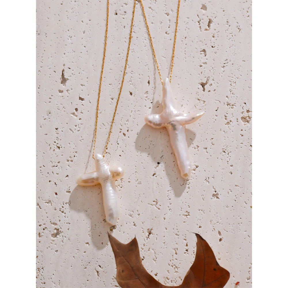 Baroque Pearl Cross Necklace