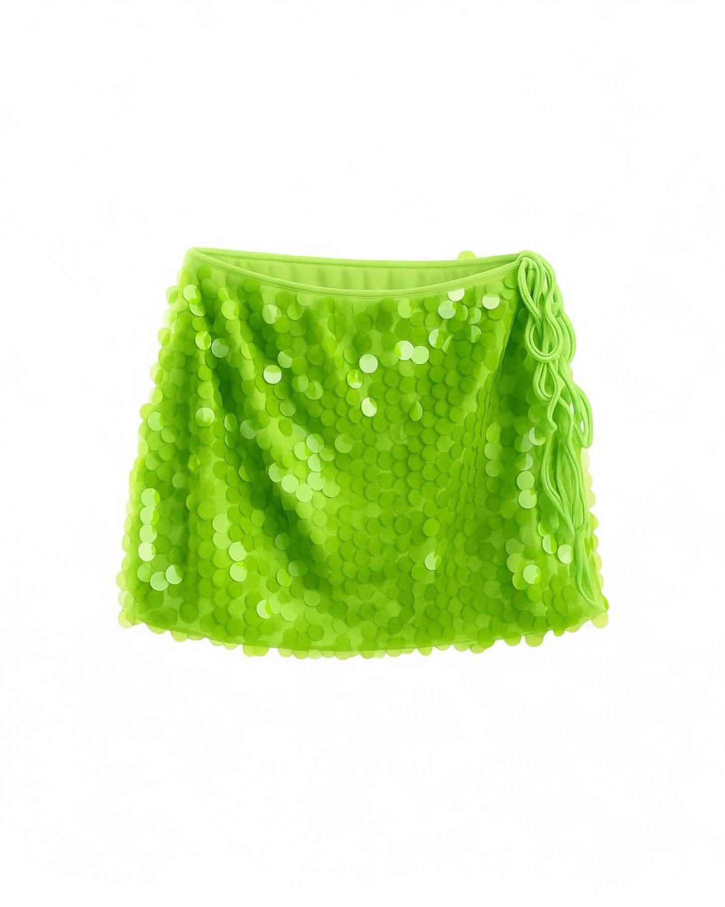 Green Sequined Tie-Side Mini Skirt - Nightclub Party