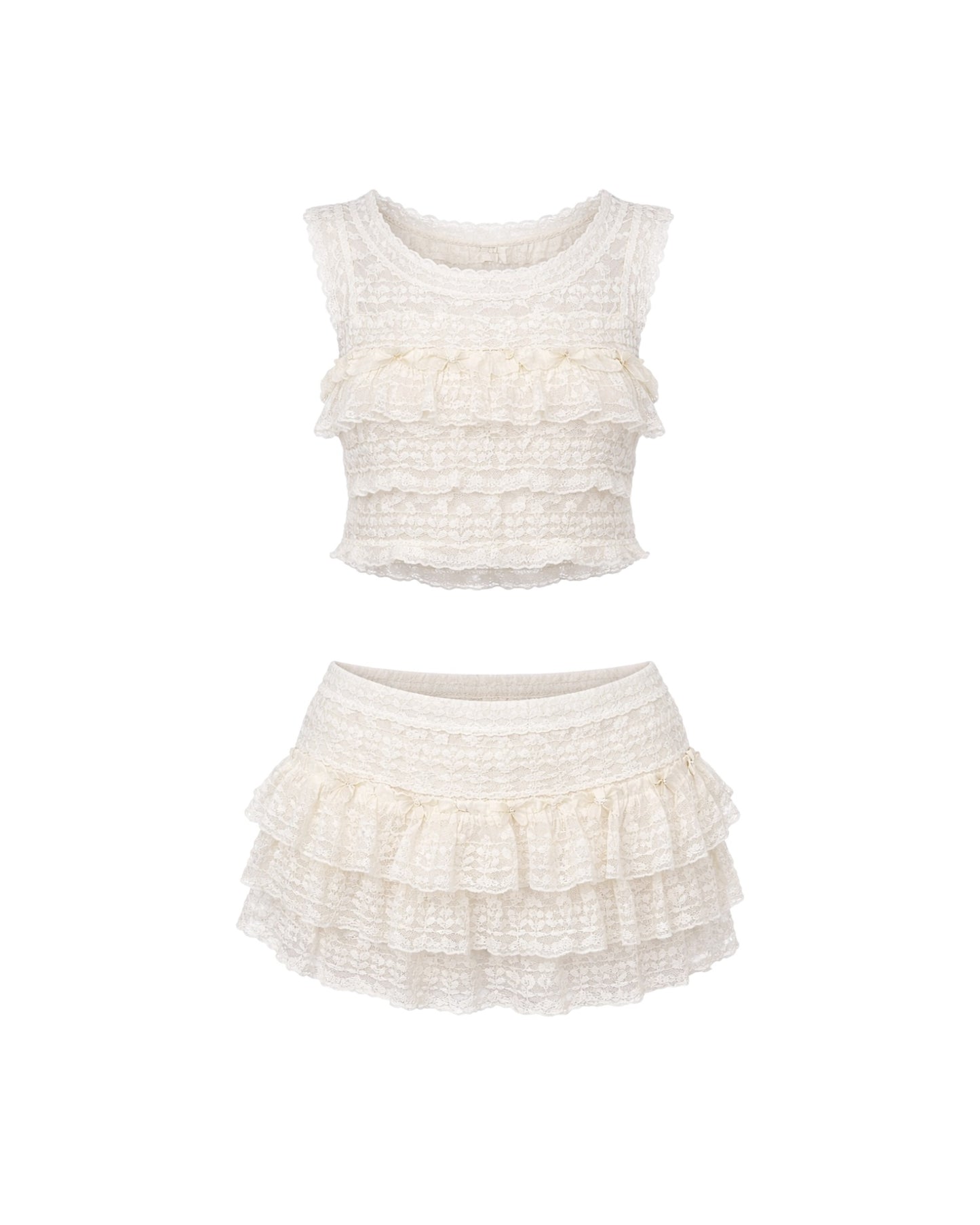 Conjunto de dos piezas con volantes de encaje