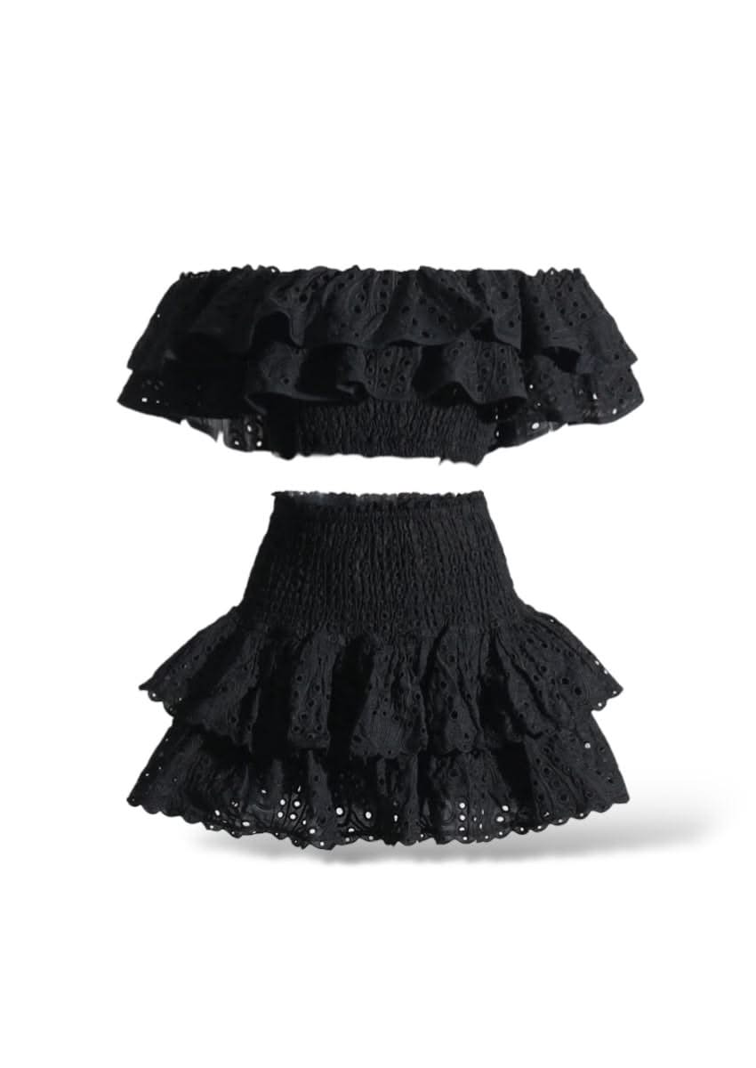 Ruffled Off-Shoulder and Mini Skirt Set - Mabel Love Co