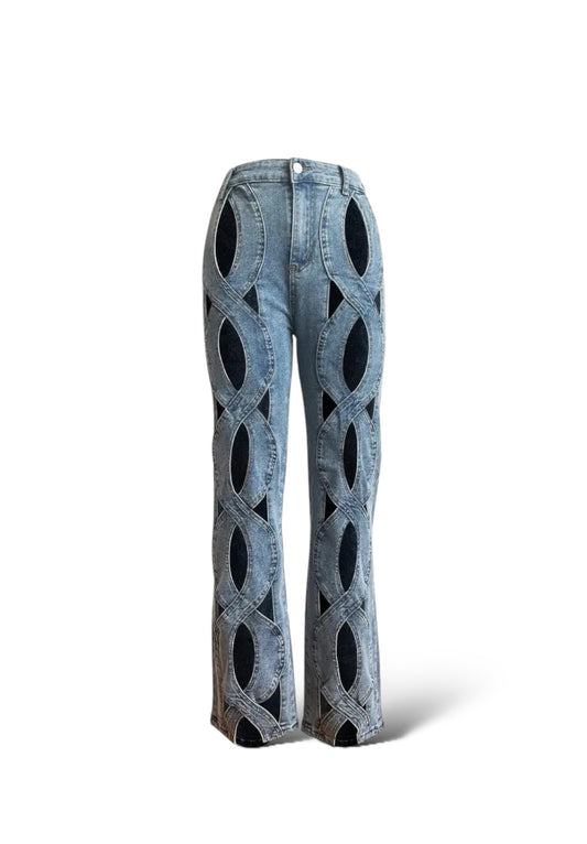 Hollow Out Flare Denim Pants