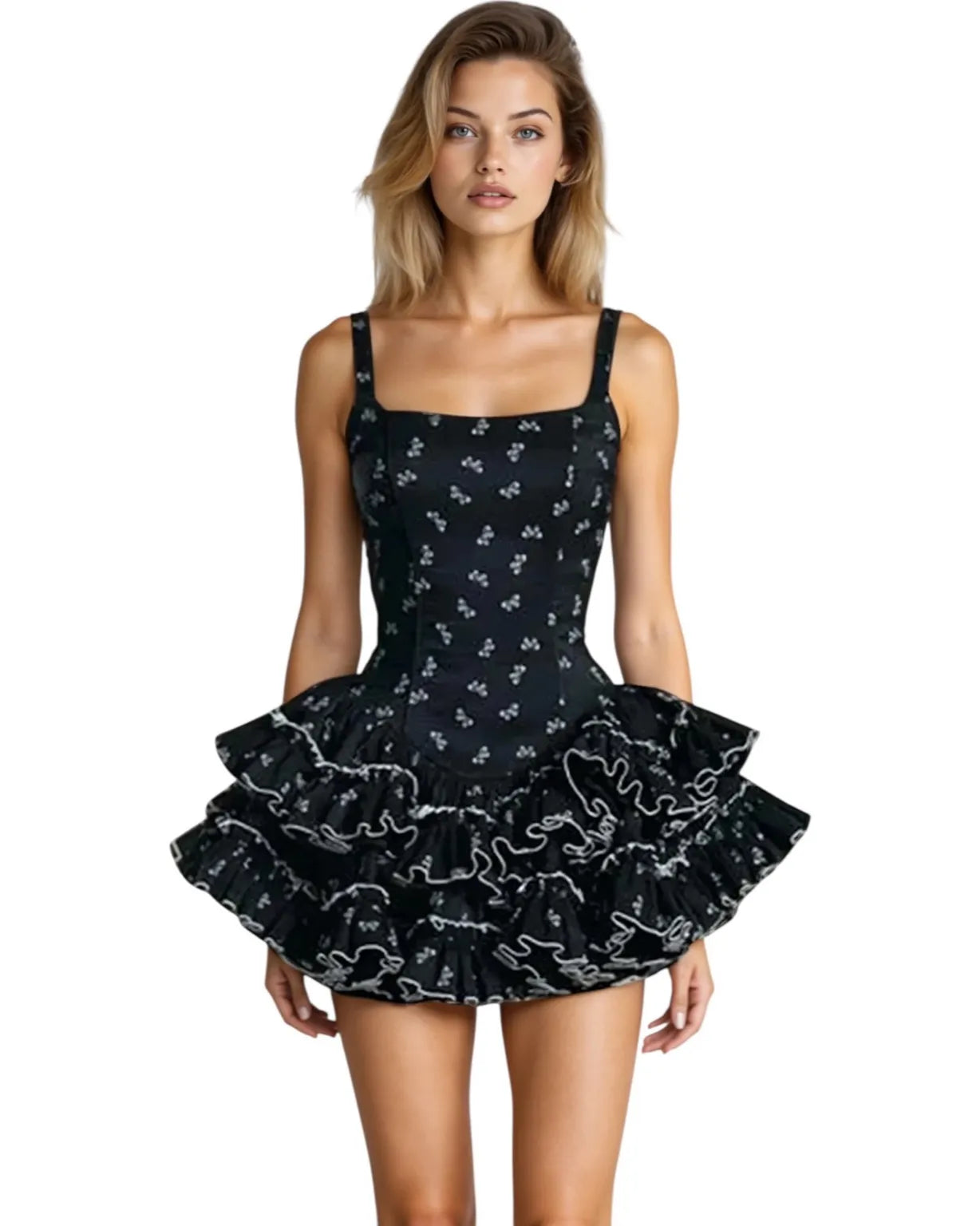 2 piece black Margot Asymmetrical Hem Mini Dress