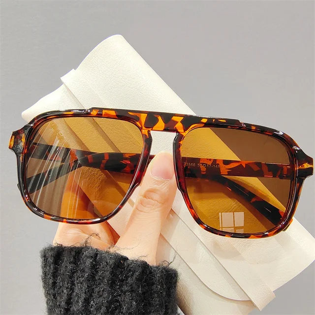 Tea Acetate Aviator Sunglasses with Leopard Print Style