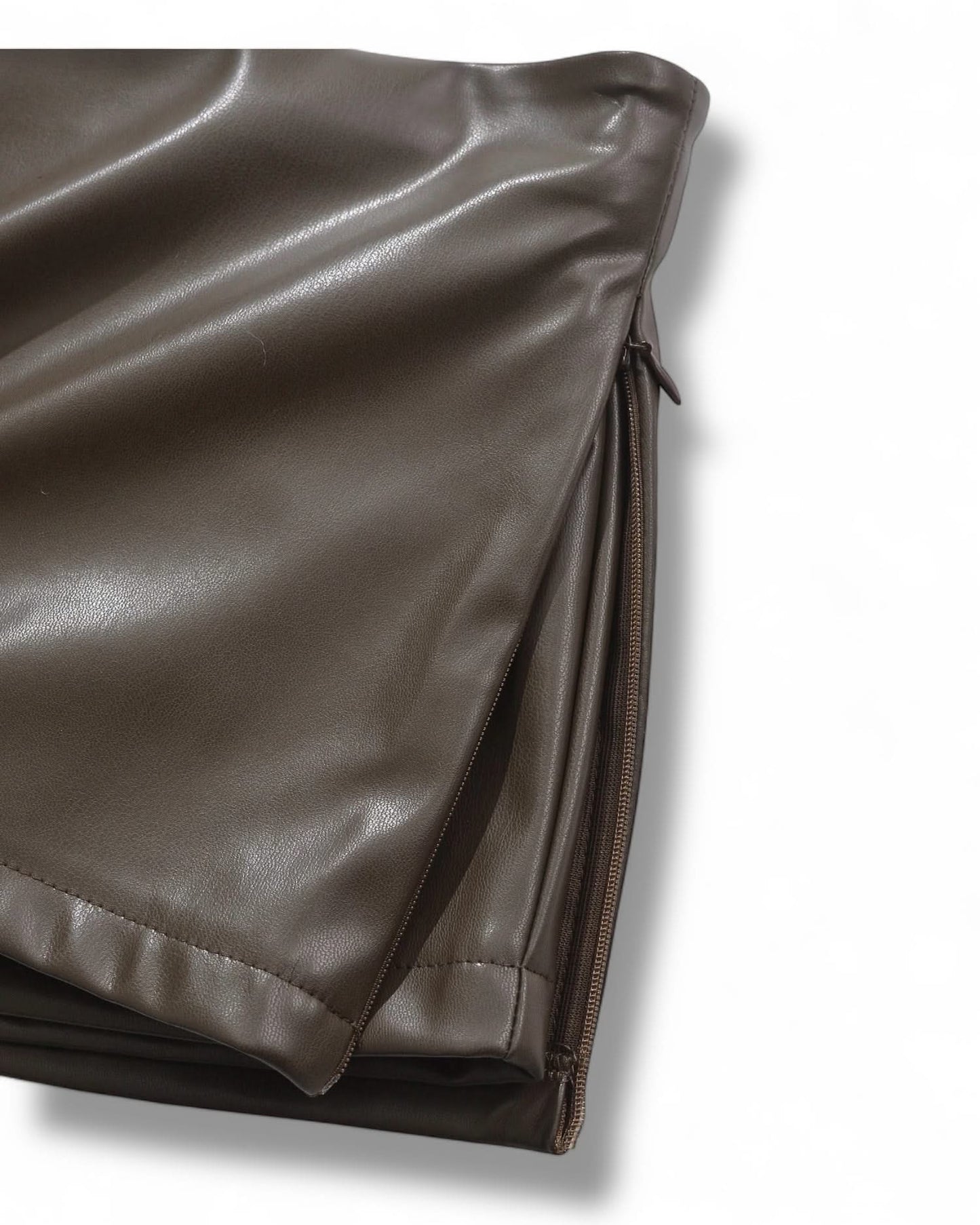 Mini Faux Leather Skirt Brown 3