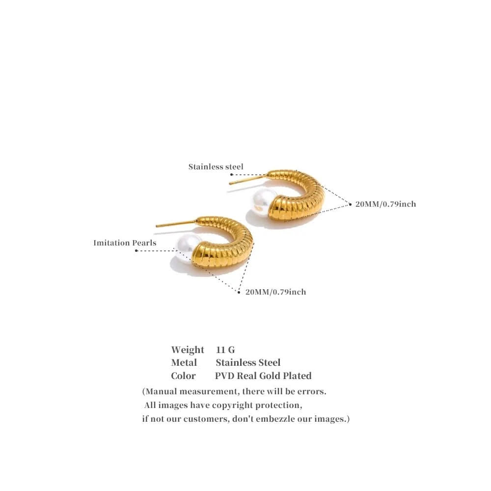 Pearl Ribbed Small Hoop Earrings