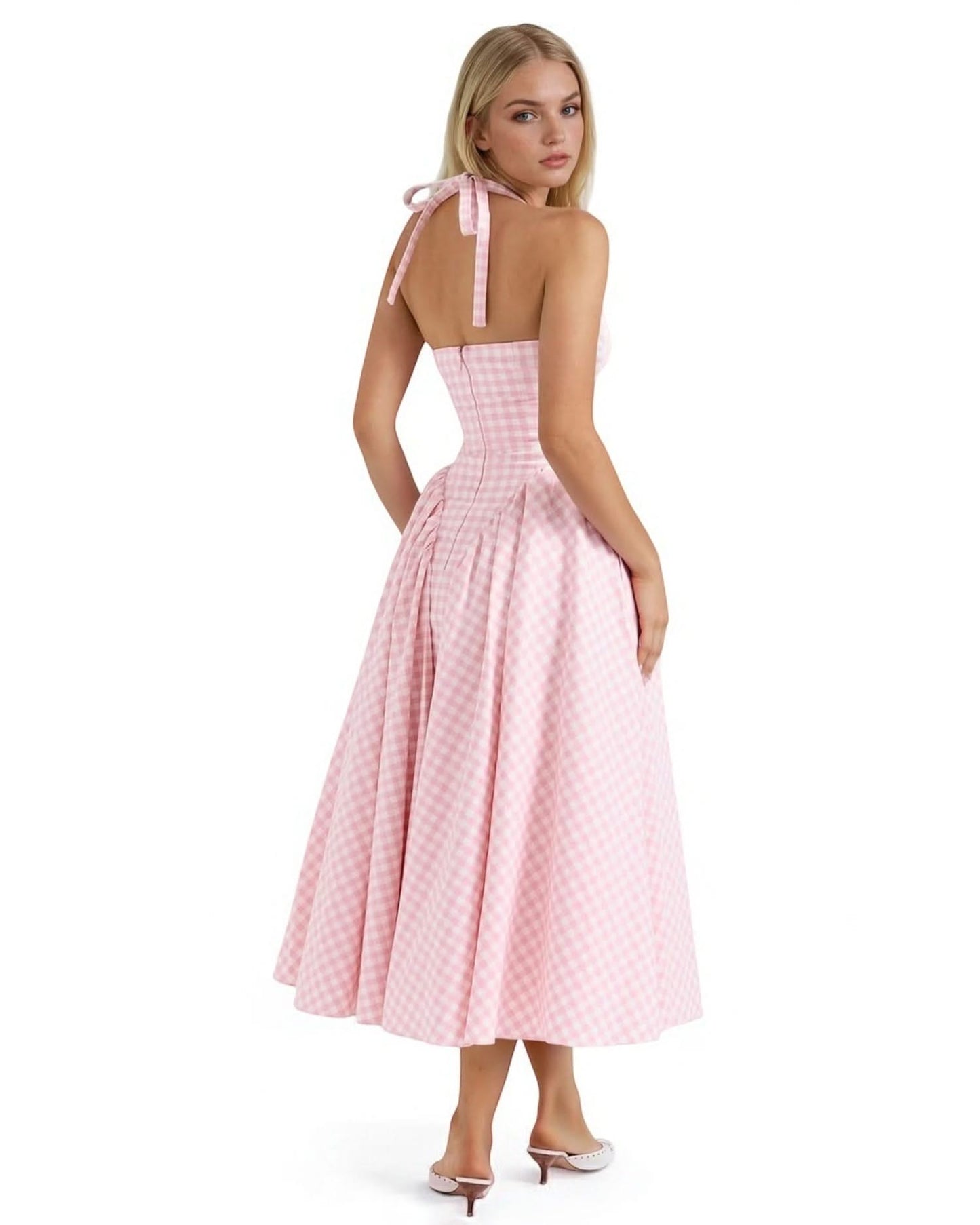 Pink Plaid V-Neck Dress - Sweet Chic Style