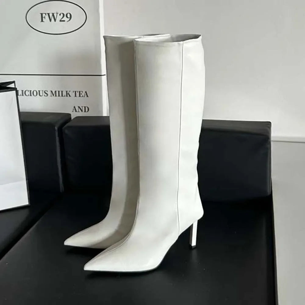 Chloe Roman Style High-Heeled White Boots - main product image
