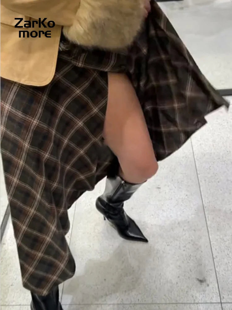 Evelyn Plaid Asymmetric A-line Skirt