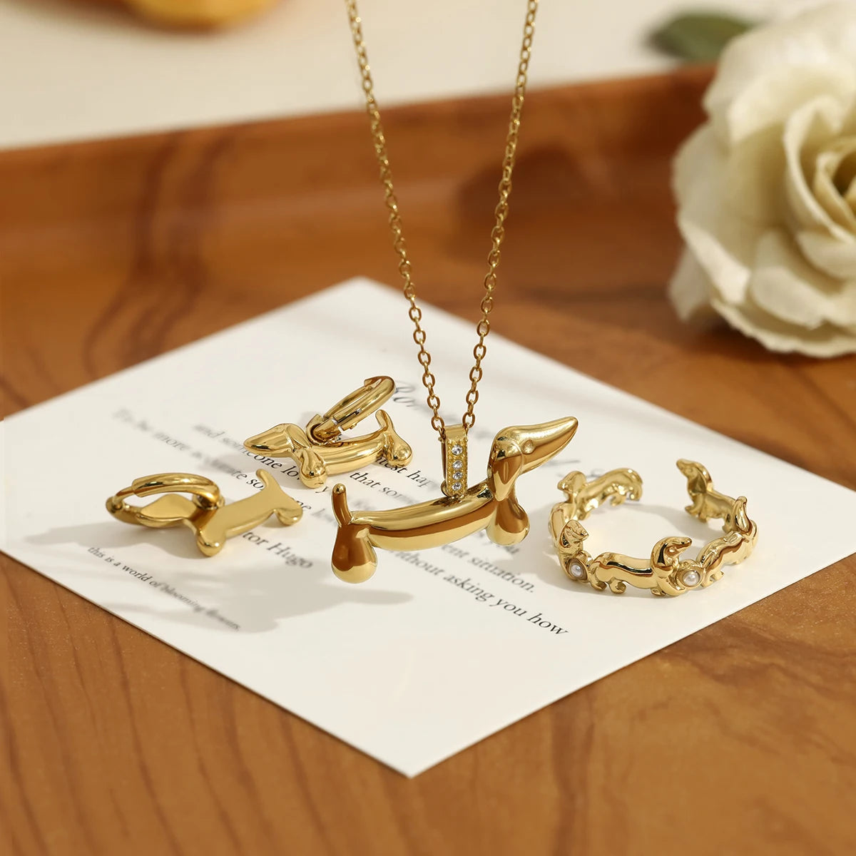 mini dachshund Stainless Steel Animal Ring - lifestyle photo