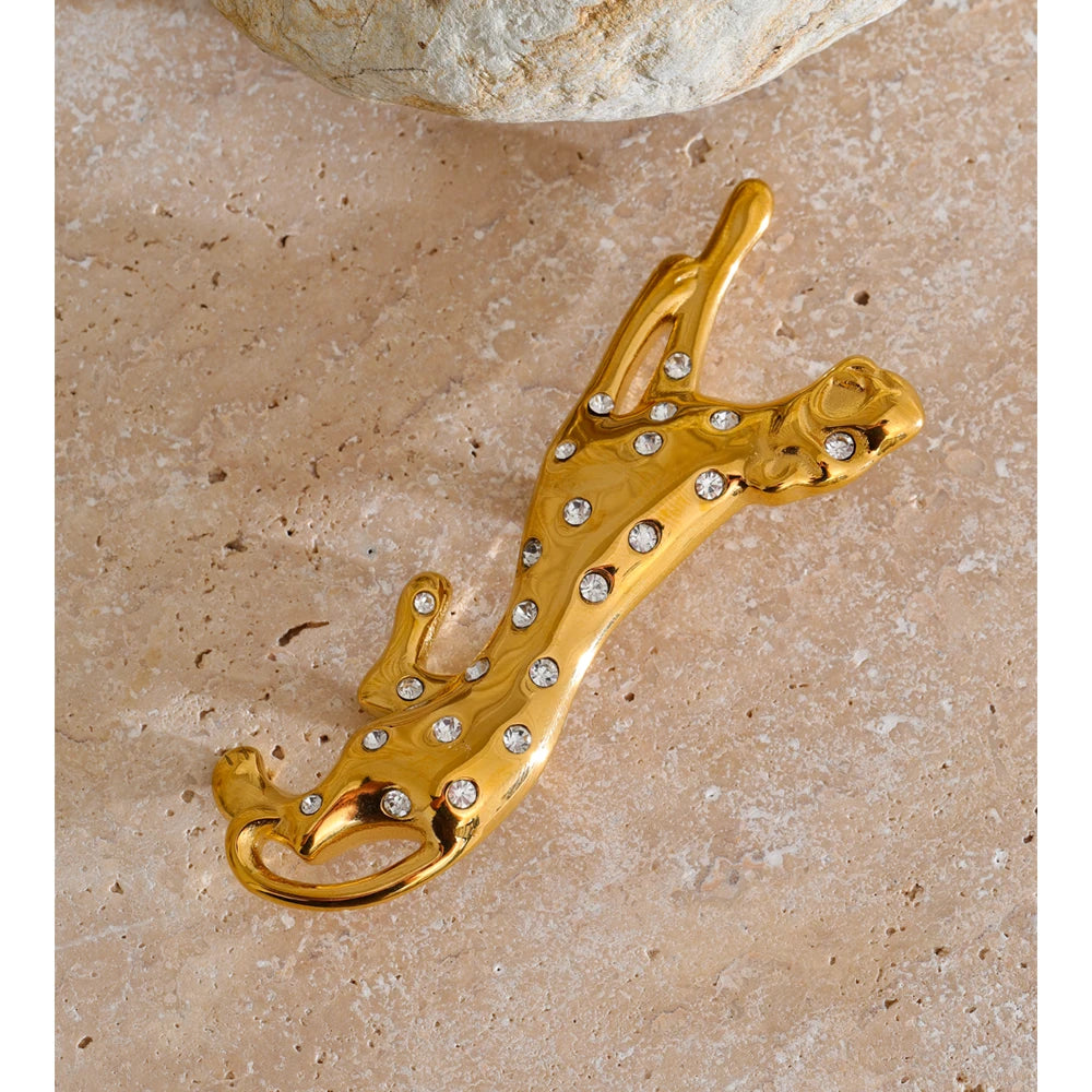 Golden Stainless Steel Zirconia Geometric leopard Brooch