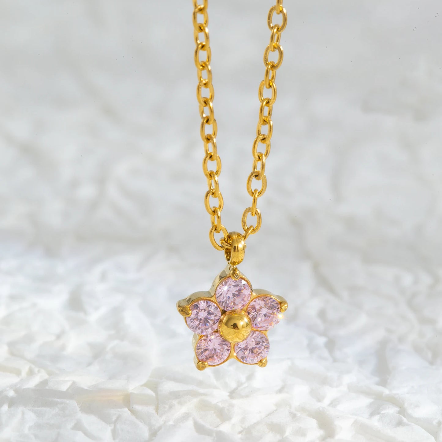 Plum Blossom CZ Pendant Necklace - Gold Plated Hypoallergenic Jewelry