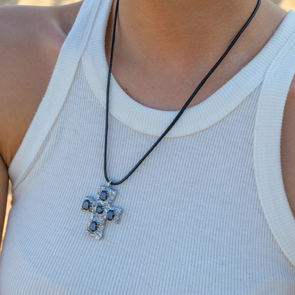Sample wearing of Silver Plated Cross Pendant Necklace