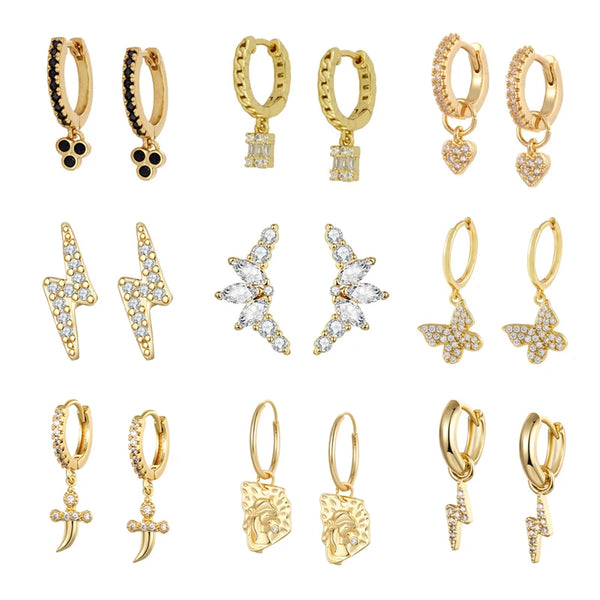 Gold silver color Stud Hoop Earrings for Women Cubic Zirconia Drop Earring Chain Circle earrings 20022 Jewelry