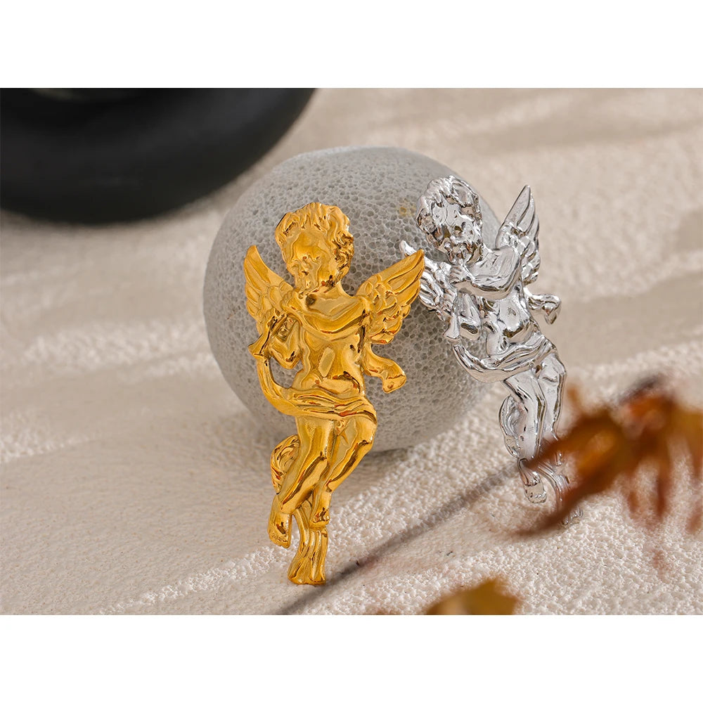 Gold Plated Stainless Steel Angel Blow Horn Brooch Pin
