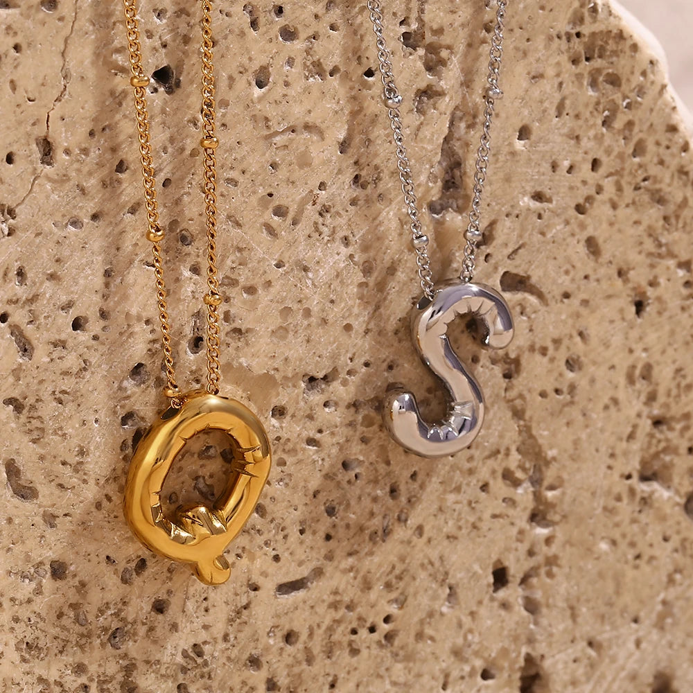 Stainless Steel Waterproof Necklace Gold Letter Pendant Trendy Jewelry