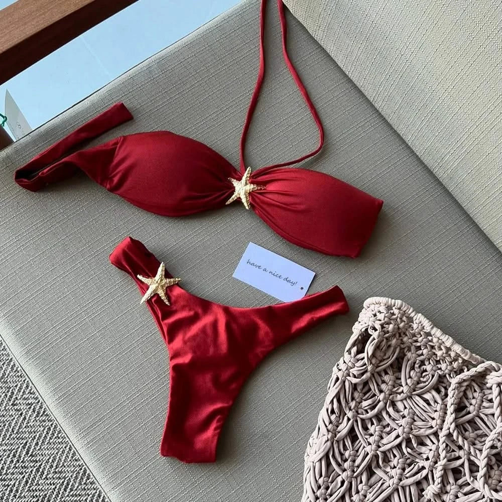 Microbikini de playa con estampado de estrellas de mar: traje de baño sexy