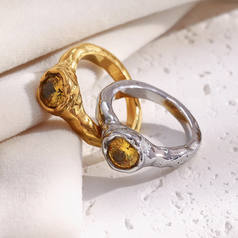 Champagne Zircon Gold Ring - Elegant Statement Jewelry