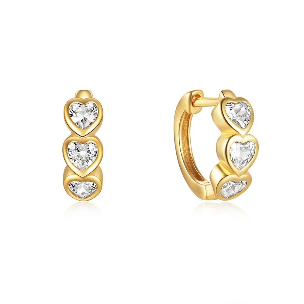 925 Sterling Silver Three Heart Blue White Zircon Hoop Earrings For Women 18k Gold Ins Fine Jewelry For Engagement Gift