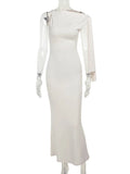 Apricot color of Diagonal Collar Maxi Dress Mannequin Version