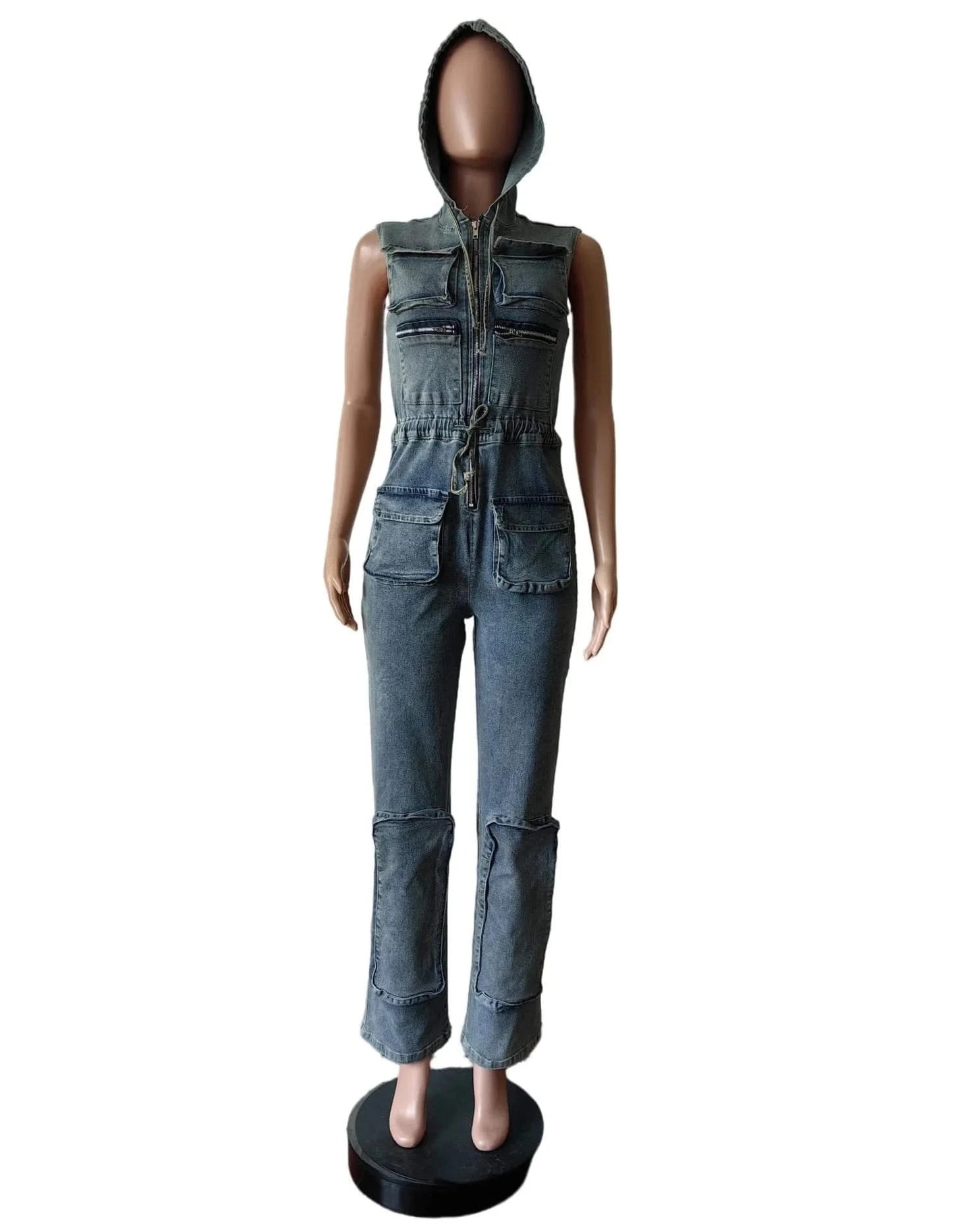 Denim Hooded Jumpsuit