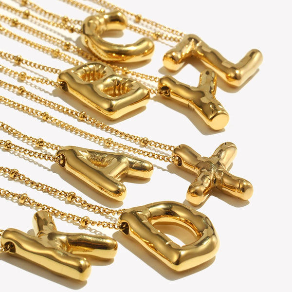 Stainless Steel Waterproof Necklace Gold Letter Pendant Trendy Jewelry