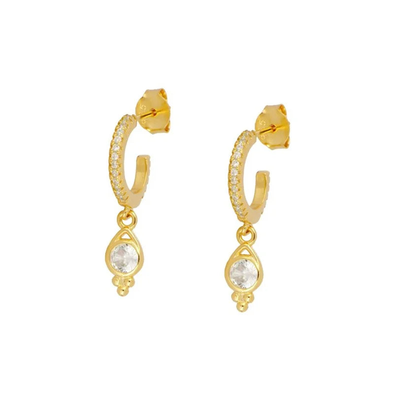 Gold silver color Stud Hoop Earrings for Women Cubic Zirconia Drop Earring Chain Circle earrings 20022 Jewelry