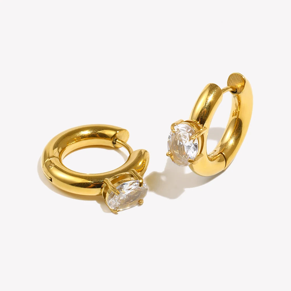 Chunky Gold Plated Round Zircon Earrings
