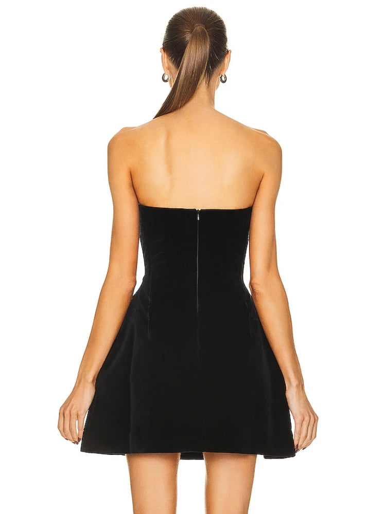 Back Angle of a Woman wearing the Embellished Heart Cup Mini Dress