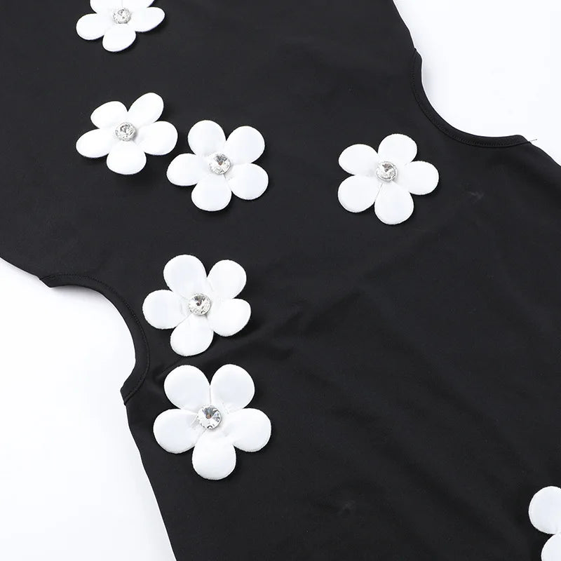 Waistline part of High Neck Maxi Dress with 3D Flower