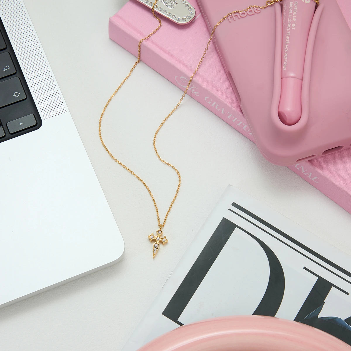 Crystal Cross Pendant Necklace For Women Stainless Steel Pendant Necklace