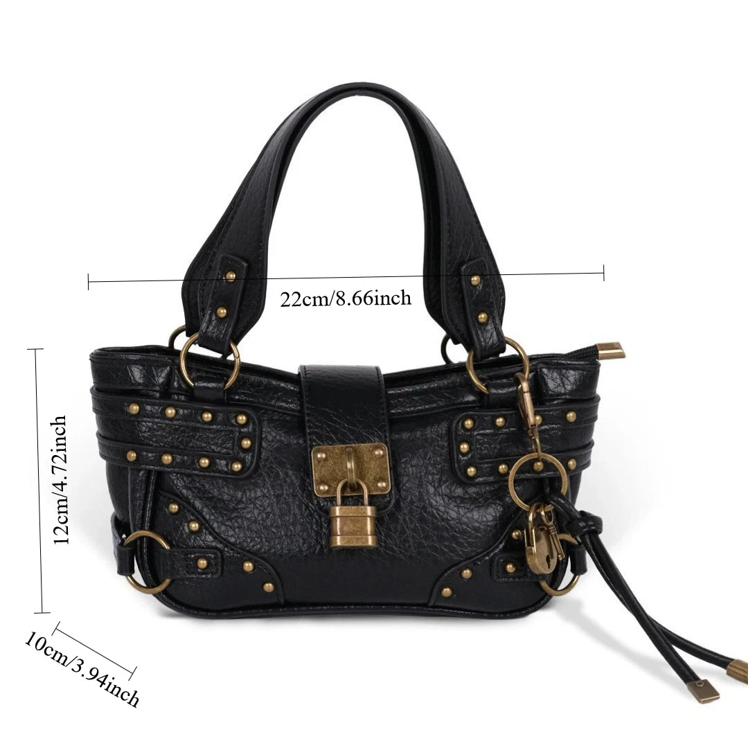 Remy Black Rivet PU Leather Hobo Shoulder Bag