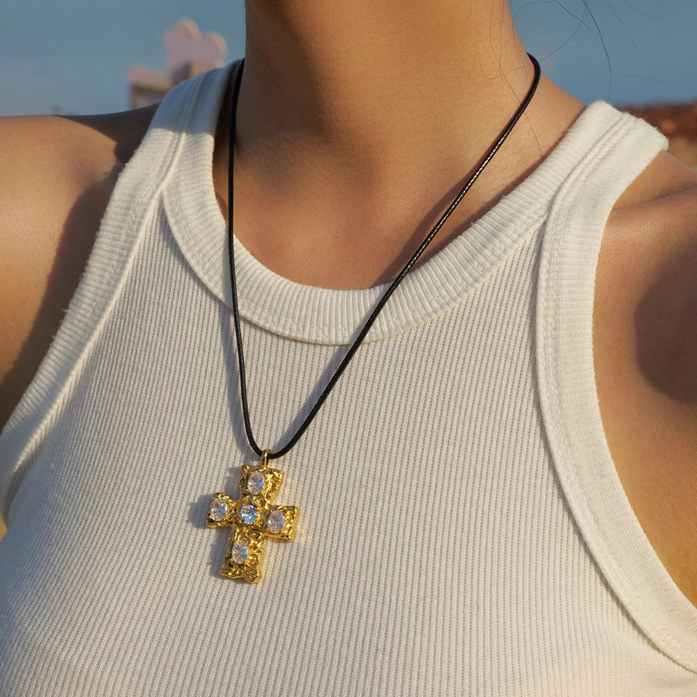 Sample wearing of Gold Plated Cross Pendant Necklace