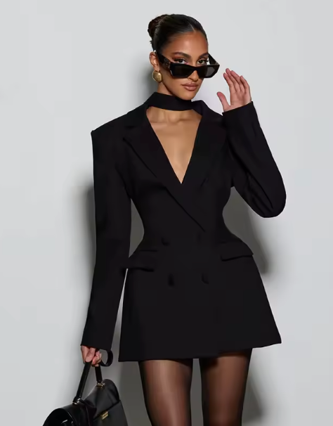 Sage Black Double-breasted Mini Blazer Dress
