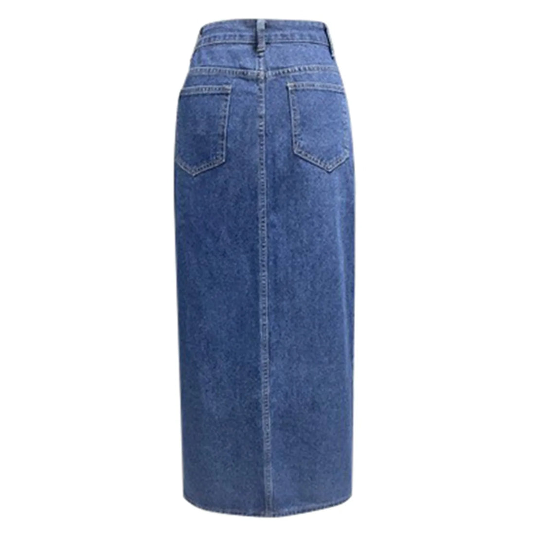 Front Angle of Blue Long Denim Skirt with Slit