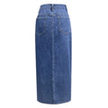 Back Angle of Blue Long Denim Skirt with Slit