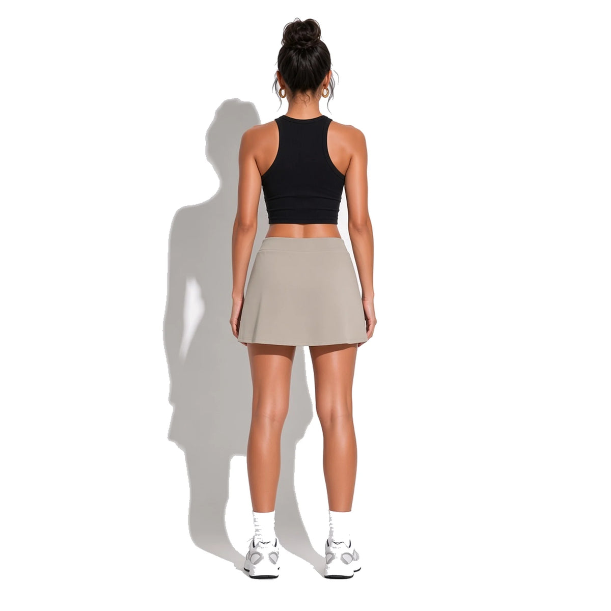 High-Waist Pocketed A-Line Skirt — light coffee back