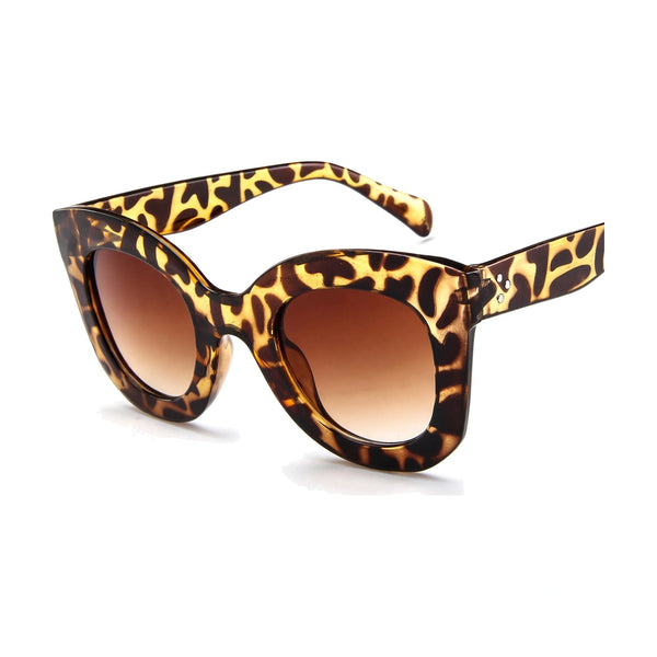 Rivet Cat Eye Sunglasses — amber leopard front