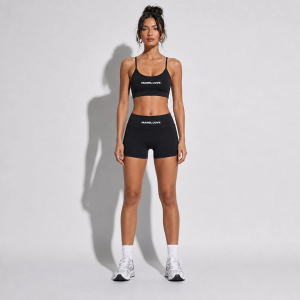 Set — Infinity bra + Micro Shorts Black front on-model 2048