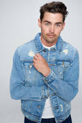 Men's Denim Jacket with Distressed, [product type]