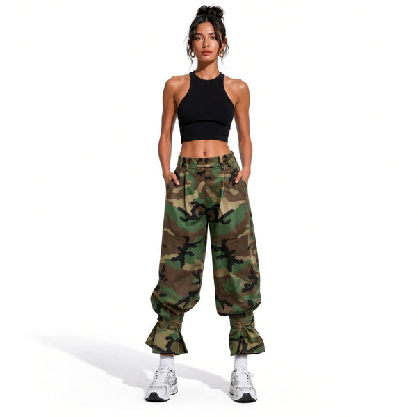 Camo Tie Cuff Baggy Pants — front
