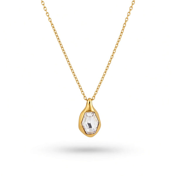 Teardrop Stone Pendant Necklace — clear front