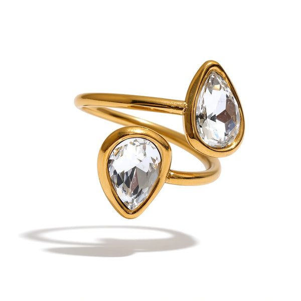 Double Teardrop Adjustable Ring — clear front