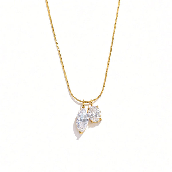 Double Crystal Drop Necklace — clear front